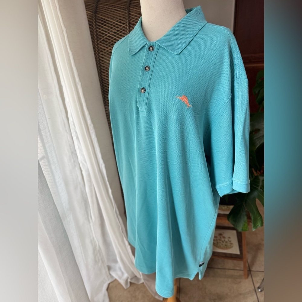 Tommy‎ Bahama Aqua Teal Polo Shirt XL Short Sleeve Embroidered Logo